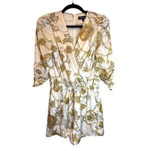 NEW Generation Love Satin Romper White Gold Chain Sz S Sample [jb]